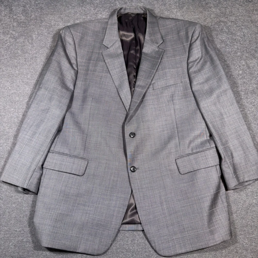 Jos. A. Bank Suit Jacket Blazer Mens 48R Gray Windowpane 100% Wool‎ 2 Button